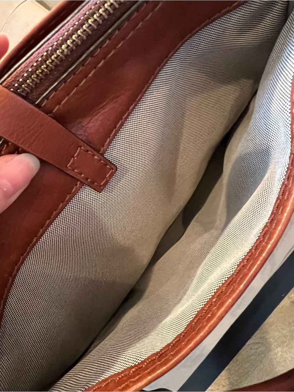 Fossil Cognac Brown Leather Satchel with Key Charm